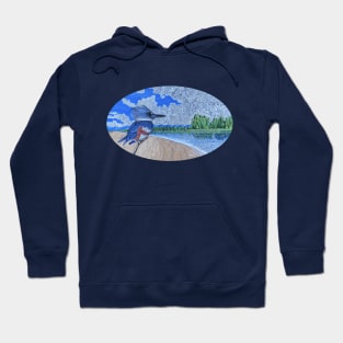 Belted Kingfisher on Columbia River edge Hoodie